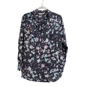 Rebecca Taylor Gray Pastel Floral Silk Blouse 1/2‎ Snap Popover Size 6